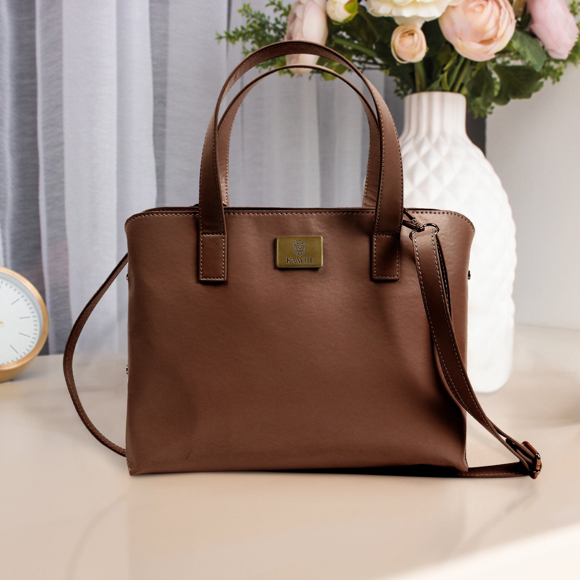 Tawny Brown Faux Leather Women Handbag