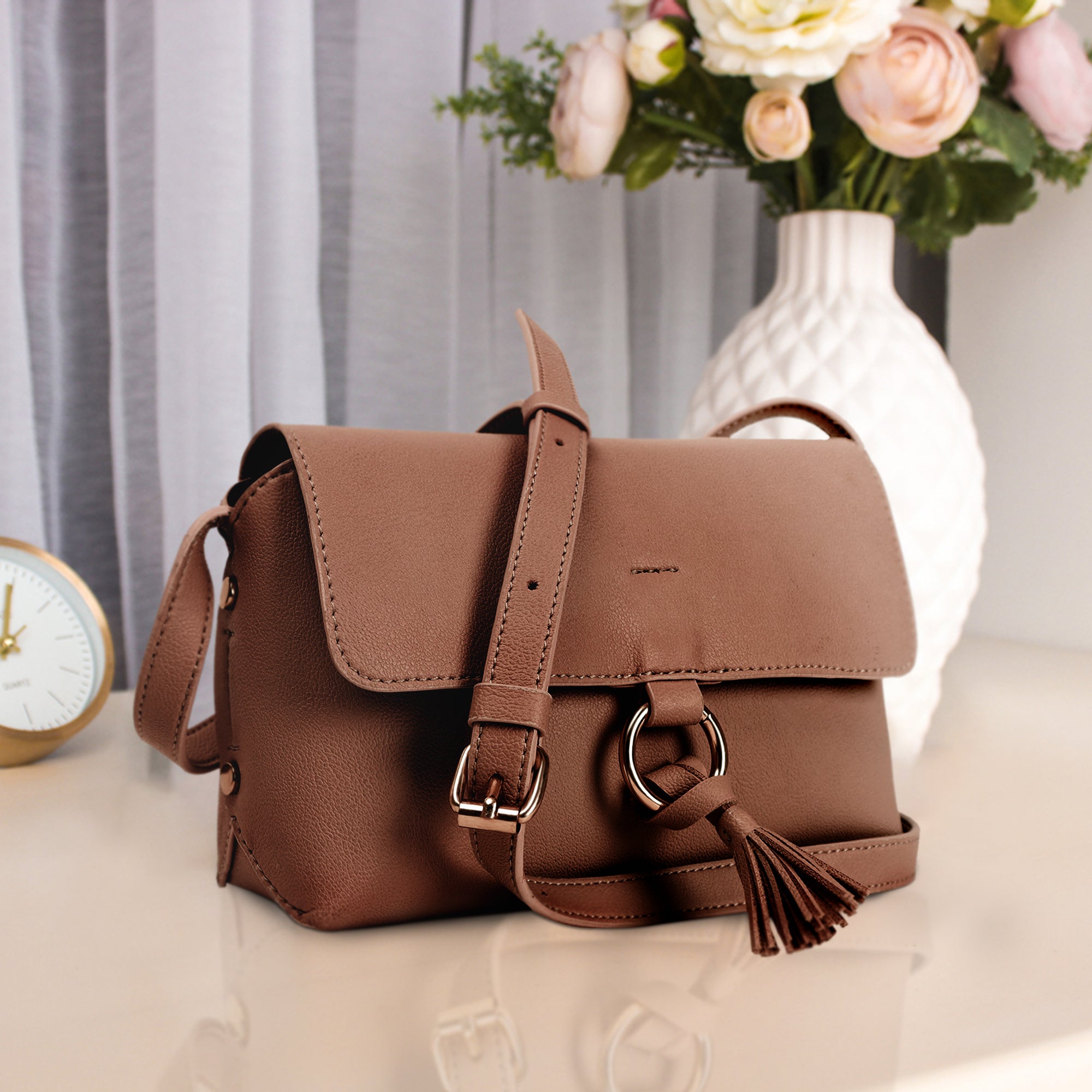 Style Bite Brown Faux Leather Women Sling Bag