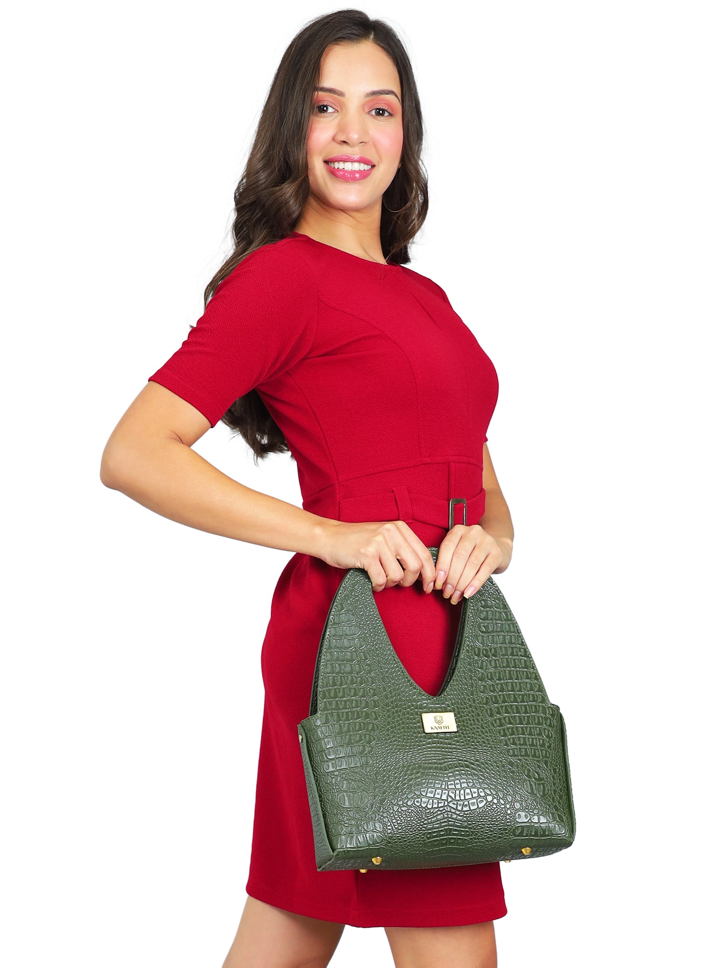 Olive Green Faux Leather Women Handbag