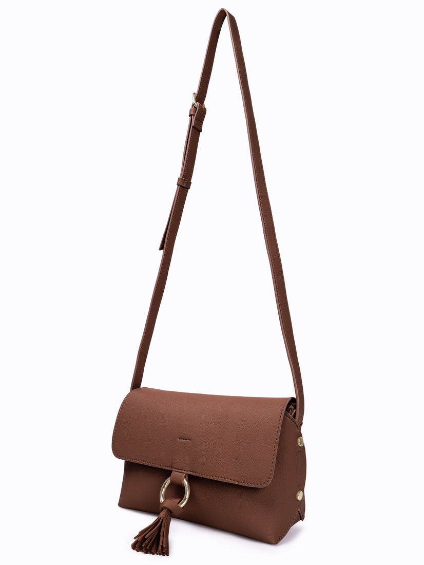 Style Bite Brown Faux Leather Women Sling Bag